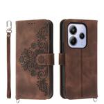 For Redmi Note 14 4G 163.25mm Global Skin Feel Flowers Embossed Wallet Leather Phone Case(Brown)