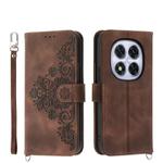 For Redmi Note 14 Pro 4G Skin Feel Flowers Embossed Wallet Leather Phone Case(Brown)
