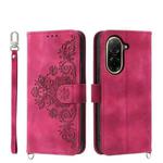 For Redmi A5 4G 171.7mm / Xiaomi Poco C71 Skin Feel Flowers Embossed Wallet Leather Phone Case(Wine Red)