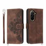 For Redmi A5 4G 171.7mm / Xiaomi Poco C71 Skin Feel Flowers Embossed Wallet Leather Phone Case(Brown)