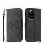 For Redmi A5 4G 171.7mm / Xiaomi Poco C71 Skin Feel Flowers Embossed Wallet Leather Phone Case(Black)