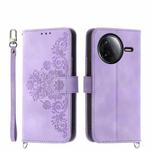 For Redmi K80 / K80 Pro Skin Feel Flowers Embossed Wallet Leather Phone Case(Purple)
