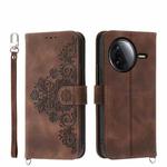 For Redmi K80 / K80 Pro Skin Feel Flowers Embossed Wallet Leather Phone Case(Brown)