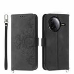 For Redmi K80 / K80 Pro Skin Feel Flowers Embossed Wallet Leather Phone Case(Black)