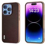 For iPhone 16 Pro Max ABEEL Electroplated Frame Genuine Leather Elegant Phone Case(Coffee)