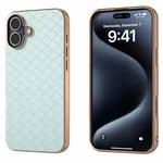 For iPhone 16 Plus Electroplated Frame Woven Texture PU Phone Case(Light Green)