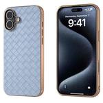 For iPhone 16 Plus Electroplated Frame Woven Texture PU Phone Case(Light Blue)