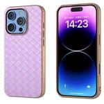 For iPhone 16 Pro Electroplated Frame Woven Texture PU Phone Case(Purple)