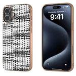 For iPhone 16 Plus Electroplated Frame Color Lattice Texture PU Phone Case(Black)