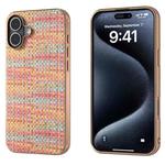 For iPhone 16 Electroplated Frame Color Lattice Texture PU Phone Case(Tangerine)