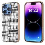 For iPhone 16 Pro Electroplated Frame Color Lattice Texture PU Phone Case(Black)