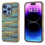 For iPhone 16 Pro Electroplated Frame Color Lattice Texture PU Phone Case(Gold)