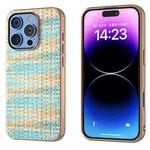 For iPhone 16 Pro Max Electroplated Frame Color Lattice Texture PU Phone Case(Blue)