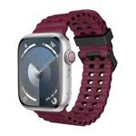 For Apple Watch SE 2023 44mm Ocean Dual-Row Hole Silicone Watch Band(Wine Red)