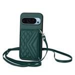 For Google Pixel 9 Pro XL Rhombic Texture Card Bag RFID Phone Case with Long Lanyard(Green)