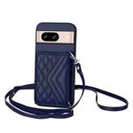 For Google Pixel 8 Rhombic Texture Card Bag RFID Phone Case with Long Lanyard(Blue)