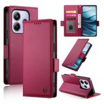 For Redmi Note 14 4G 163.25mm Global Side Buckle Magnetic Frosted Leather Phone Case(Wine Red)
