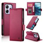 For Redmi Note 14 4G 164.84mm Side Buckle Magnetic Frosted Leather Phone Case(Wine Red)