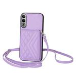 For OnePlus Nord CE4 / OPPO K12 5G Rhombic Texture Card Bag RFID Phone Case with Long Lanyard(Light Purple)