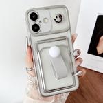 For iPhone 16 Plus Electroplating Card Bag Ring Holder TPU Phone Case(Silver)