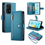 For Honor 200 Lite Global Nine Card-slot Zipper Wallet Bag Leather Phone Case(Blue)