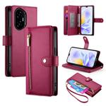 For Honor 300 Pro / 300 Ultra Nine Card-slot Zipper Wallet Bag Leather Phone Case(Red)