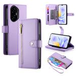 For Honor 300 Pro / 300 Ultra Nine Card-slot Zipper Wallet Bag Leather Phone Case(Purple)