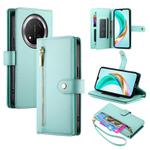 For Honor X9c Global / Magic7 Lite Nine Card-slot Zipper Wallet Bag Leather Phone Case(Mint Green)