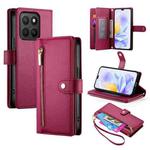 For Honor X8c 4G Nine Card-slot Zipper Wallet Bag Leather Phone Case(Red)