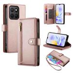 For Honor X8c 4G Nine Card-slot Zipper Wallet Bag Leather Phone Case(Pink)