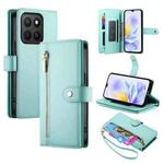 For Honor X8c 4G Nine Card-slot Zipper Wallet Bag Leather Phone Case(Mint Green)