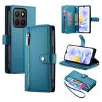 For Honor X8c 4G Nine Card-slot Zipper Wallet Bag Leather Phone Case(Blue)