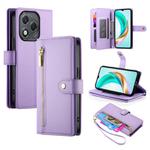 For Honor 400 Lite Nine Card-slot Zipper Wallet Bag Leather Phone Case(Purple)
