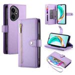 For Honor 400 Global 156.5mm Nine Card-slot Zipper Wallet Bag Leather Phone Case(Purple)
