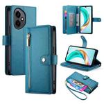 For Honor 400 Global 156.5mm Nine Card-slot Zipper Wallet Bag Leather Phone Case(Blue)