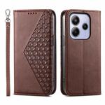 For Redmi Note 14 4G 163.25mm Global Cubic Grid Calf Texture Magnetic Leather Phone Case(Brown)