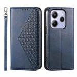 For Redmi Note 14 4G 163.25mm Global Cubic Grid Calf Texture Magnetic Leather Phone Case(Blue)