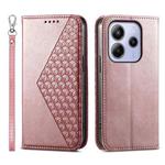 For Redmi Note 14 4G 163.25mm Global Cubic Grid Calf Texture Magnetic Leather Phone Case(Rose Gold)
