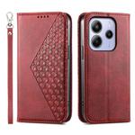 For Redmi Note 14 4G 164.84mm Cubic Grid Calf Texture Magnetic Leather Phone Case(Red)
