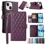 For iPhone 14 Plus Rhombic Zipper Wallet Leather Phone Case(Deep Purple)