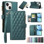 For iPhone 14 Plus Rhombic Zipper Wallet Leather Phone Case(Green)