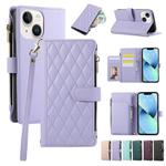 For iPhone 14 Rhombic Zipper Wallet Leather Phone Case(Purple)