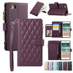 For iPhone 7 / 8 / SE 2022 Rhombic Zipper Wallet Leather Phone Case(Deep Purple)
