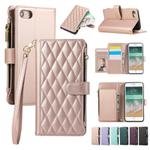 For iPhone 7 / 8 / SE 2022 Rhombic Zipper Wallet Leather Phone Case(Rose Gold)