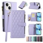 For iPhone 13 Rhombic Zipper Wallet Leather Phone Case(Purple)