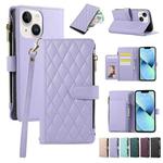 For iPhone 13 mini Rhombic Zipper Wallet Leather Phone Case(Purple)