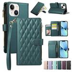 For iPhone 13 mini Rhombic Zipper Wallet Leather Phone Case(Green)