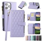 For iPhone 12 / 12 Pro Rhombic Zipper Wallet Leather Phone Case(Purple)