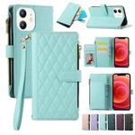 For iPhone 12 mini Rhombic Zipper Wallet Leather Phone Case(Cyan)