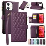 For iPhone 12 mini Rhombic Zipper Wallet Leather Phone Case(Deep Purple)